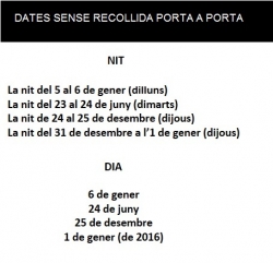 Dies sense recollida Porta a Porta 2015